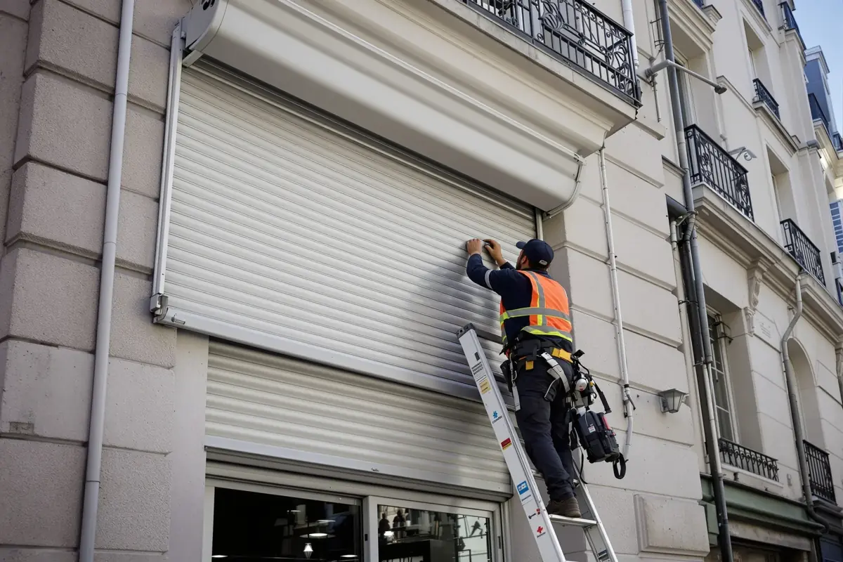 Artisan réparant les lames d'un volet roulant à Auderghem